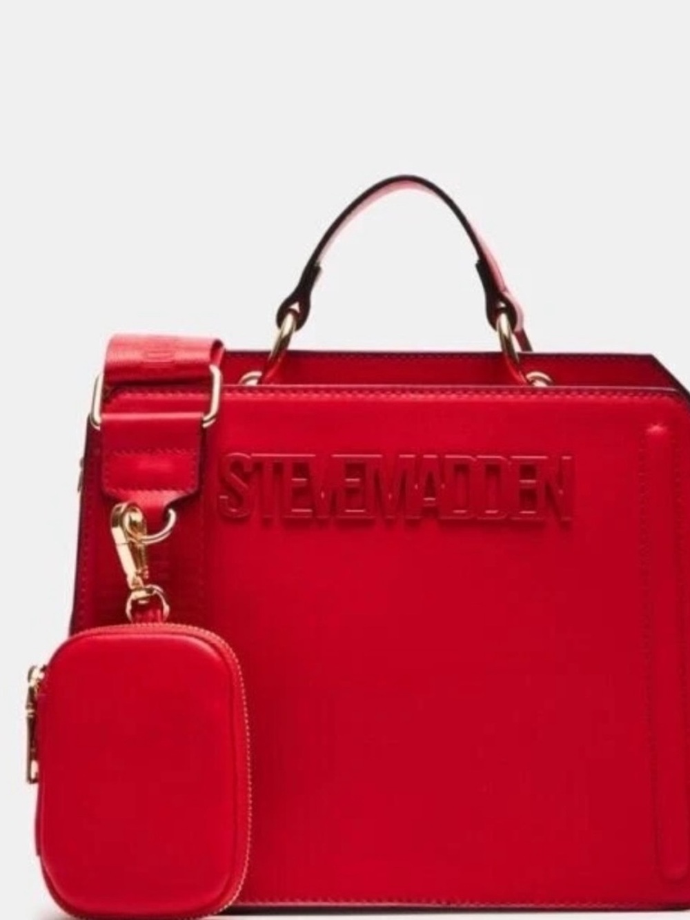 Steve Madden Red Boxy Mini Handle bag with Gold Rings. NWOT